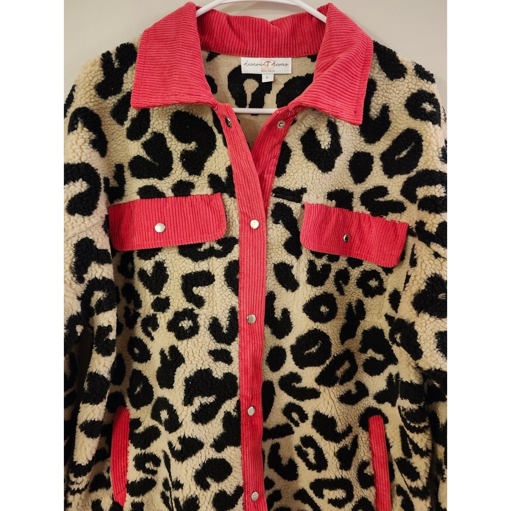 Boutique Animal Print Sherpa Shacket Women's Size Large Camel, Hot Pink, Black - Picture 2 of 11